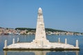 Monument in Drapano Bridge, Argostoli, Cephalonia, Greece Royalty Free Stock Photo