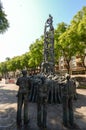 Monument of Els Castellers monument, meaning pyramid of people, built traditionally at festivals in the Catalonia region Royalty Free Stock Photo