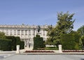 Monument equestrian a Felipe IV front Palacio Real from Madrid City. Spain