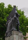 Monument of famous German composer Johann Sebastian Bach near St Thomas Church Thomaskirche in Leipzig, Germany. View from back