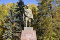 The monument of the famous Indian political and spiritual leader Mahatma Gandhi on the Lomonosovskiy prospect. Moscow, Russia