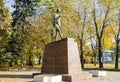 The monument of the famous Indian political and spiritual leader Mahatma Gandhi on the Lomonosovskiy prospect. Moscow, Russia