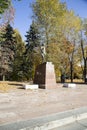 The monument of the famous Indian political and spiritual leader Mahatma Gandhi on the Lomonosovskiy prospect. Moscow, Russia