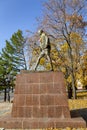 The monument of the famous Indian political and spiritual leader Mahatma Gandhi on the Lomonosovskiy prospect. Moscow, Russia