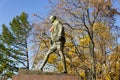 The monument of the famous Indian political and spiritual leader Mahatma Gandhi on the Lomonosovskiy prospect. Moscow, Russia