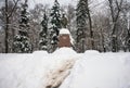 The monument of the famous Indian political and spiritual leader Mahatma Gandhi in Moscow, Russia.