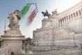 Monument of the fatherland, Frecce Tricolori (Tricolour Arrows). Rome, Italy. Royalty Free Stock Photo