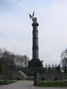 The monument of Glory cast-iron column with the bronze parts and the eagle. Poltava. Ukraine. Royalty Free Stock Photo