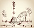 Monument of Glory in Poltava, Ukraine. Vector sketch