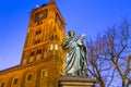 Monument of great astronomer Nicolaus Copernicus in Torun at dusk, Poland Royalty Free Stock Photo