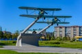 Monument in honor of the first pilots of Russia, heroic aviators of the Commandant airfield. Replica Polikarpov Po-2 U-2