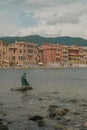 monument Il Pescatore of the Leonardo Lustig in the bay of the Silence in Sestri Levante, Liguria, Italy Royalty Free Stock Photo