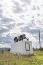 Monument of industrialization. Monument to the first tractor in the city of Causeni, Moldova. National treasure of Moldova