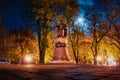 Monument of Ivan Mazepa hetman of Ukraine in Poltava city, Ukraine at the night Royalty Free Stock Photo