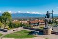 Monument of king Erekle II in Telavi Georgia. Beautiful view of Kakheti landscape from Telavi Royalty Free Stock Photo