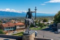 Monument of king Erekle II in Telavi Georgia. Beautiful view of Kakheti landscape from Telavi Royalty Free Stock Photo