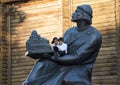 Monument of the Kyiv prince Yaroslav the Wise near the historic building of the Golden Gates of Kyiv