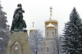 Monument Lermontov and Spasski Cathedral Royalty Free Stock Photo