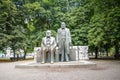 Monument , monument,  of Marx and Engels in Berlin with the message: propaganda covers totalitarian structures Royalty Free Stock Photo