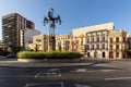 Monument metal lantern at Piaca de la Independencia, Castellon de la Plana, Spain - 2019.08.10 Royalty Free Stock Photo