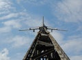 Back view of the monument to the military fighter aircraft Royalty Free Stock Photo