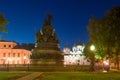 Monument `Millennium of Russia` and St. Sophia Cathedral, night. Veliky Novgorod