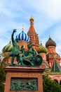 Monument of Minin and Pozharsky at front of St. Basil cathedral on Red Square in Moscow, Russia Royalty Free Stock Photo