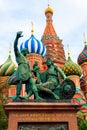 Monument of Minin and Pozharsky at front of St. Basil cathedral on Red Square in Moscow, Russia Royalty Free Stock Photo