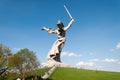 The monument Motherland calls on the background of a clear blue sky. The site of the gr