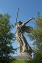 The monument Motherland Calls at the Mamayev Kurgan War Memorial in Volgograd, Russia. Clear blue sky. It is the tallest statue in Royalty Free Stock Photo