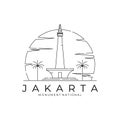 monument national of jakarta line art logo vector illustration design, jakarta landmark symbol