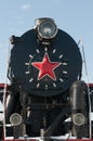 Monument of old steam locomotive in Abakan