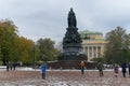 St. Petersburg, Russia, October 28, 2023. Monument to Empress Catherine the Second on Ostrovsky Square.