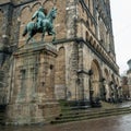 Monument of Otto von Bismarck, German Chancellor in front of Cathedral in Bremen, Germany, Autumn Royalty Free Stock Photo