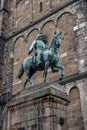 Monument of Otto von Bismarck, German Chancellor in front of Cathedral in Bremen, Germany, Autumn Royalty Free Stock Photo