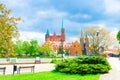 Collegiate Church of Holy Cross and St. Bartholomew, Cathedral of St. John the Baptist in old historical city centre of Wroclaw