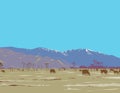 Monument Peak and East Peak with Dairy Farm in Gardnerville Nevada WPA Poster Art Royalty Free Stock Photo