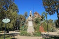 Monument of Pedro de Valdivia, a Spanish Conquistador with the Castle Hidalgo on the Hilltop of Cerro Santa Lucia, Chile