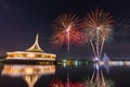 Monument at public park Suan Luang Rama IX with Colorful Fireworks, Bangkok, Thailand