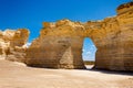 Monument Rock Chalk Formation with Natural Arch on a Sunny Day with Blue Sky