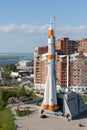 Monument rocket stands at mountain top