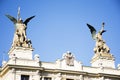 Monument on roof of Vinohrady Theatre at namesti miru or Peace Square