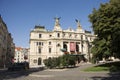 Monument on roof of Vinohrady Theatre at namesti miru or Peace Square