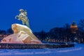 Monument of Russian emperor Peter the Great and St Isaac Cathedral in Saint Petersburg. Russia Royalty Free Stock Photo