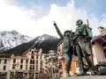 Monument of Saussure and Balmat at Chamonix Mont Blanc Royalty Free Stock Photo