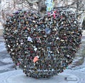 Monument in the shape of a heart where people chain a padlock as a sign of love.