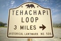 A monument sign from 1955 showing the Tehachapi Train Loop near Tehachapi California is the historic location of the Southern