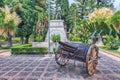 Monument with soldiers inside the public garden, Taormina, Sicily, Italy