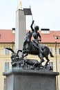 Prague, Czech Republic, January 2015. Monument of St. George, the victorious serpent, in the courtyard of the royal palace.