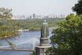 The monument of St. Vladimir back view on Dnipro river in Kiev Royalty Free Stock Photo